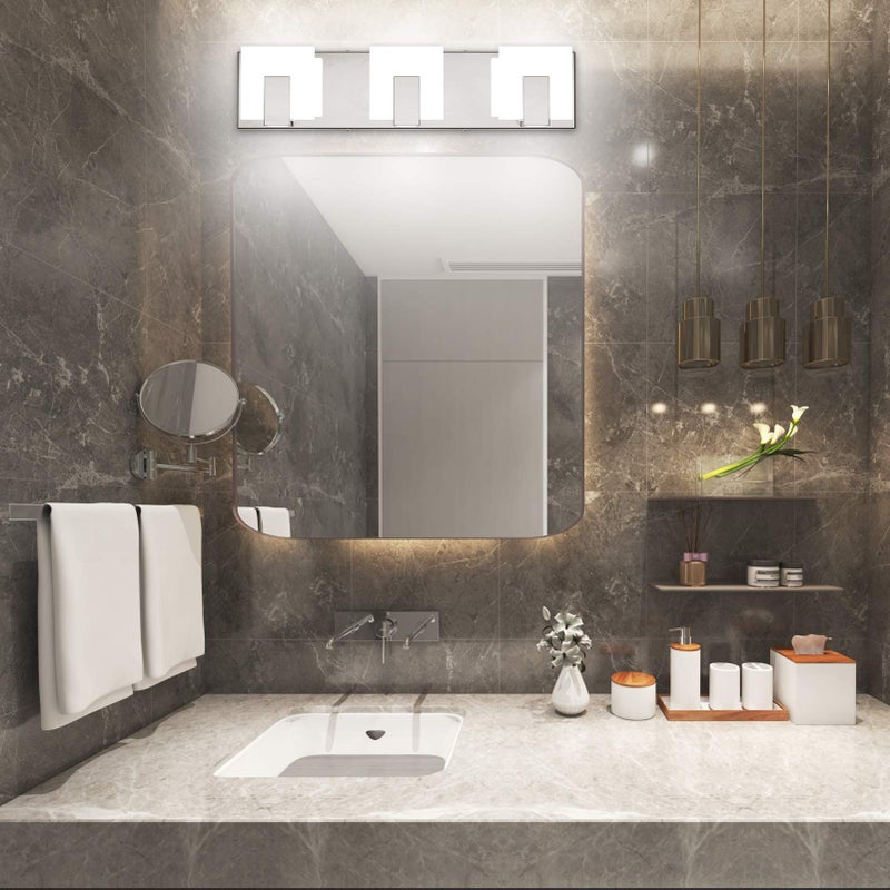 Aipsun 3 Lights Modern LED Vanity Light for Bathroom Frosted White Acrylic Chrome Up and Down Bathroom Wall Light Fixtures Over Mirror(White Light 6000K) - Image 2
